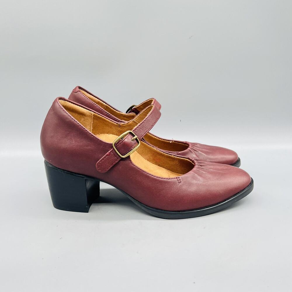 Aetrex Shoes Womens 7 Red Leather Sara Mary Jane Heels Buckle Strap Comfort